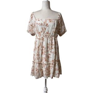 Blu Pepper Toile De Jouy cottagecore, Boho square neck cinched waist Lg dress